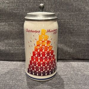 Rastal Oktoberfest München 1987 Beer Stein with Pewter Lid Rose Juchniewicz